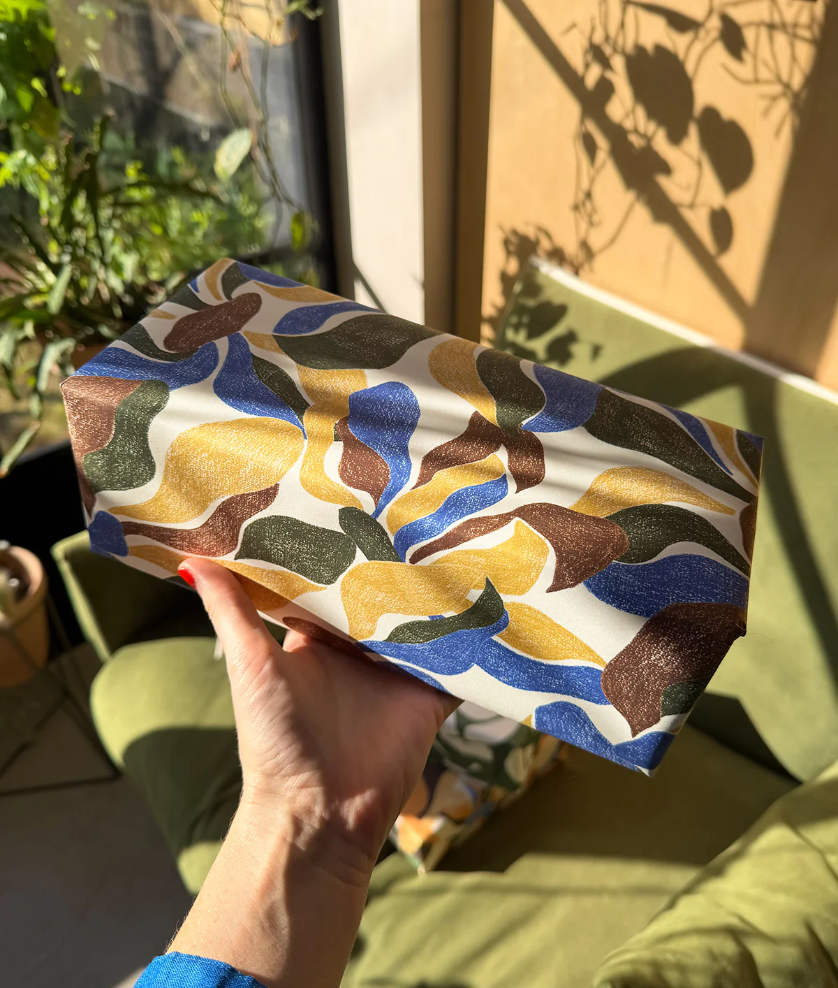 Floral Motif Blue Wrapping Paper