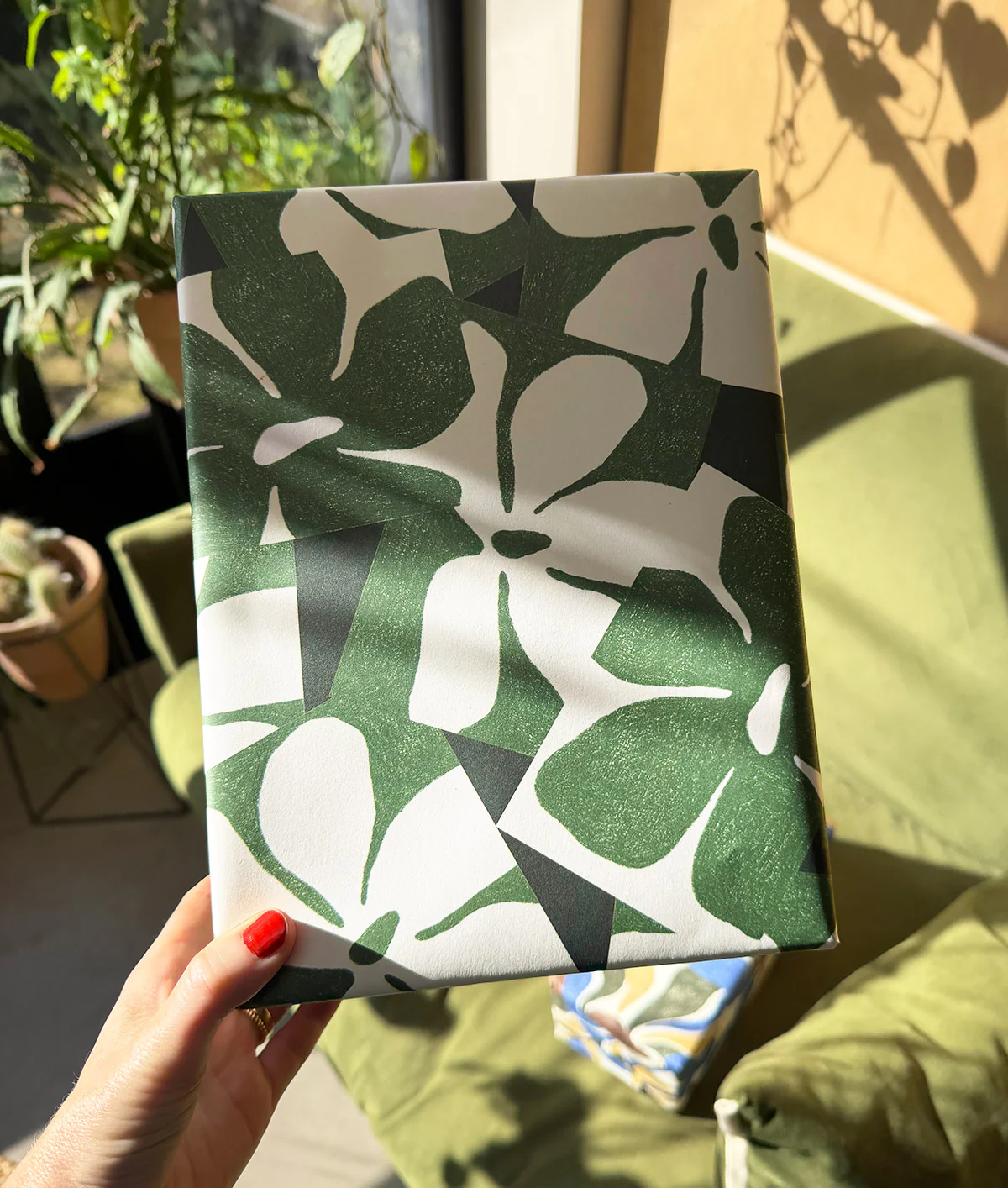 Floral Motif Green Wrapping Paper