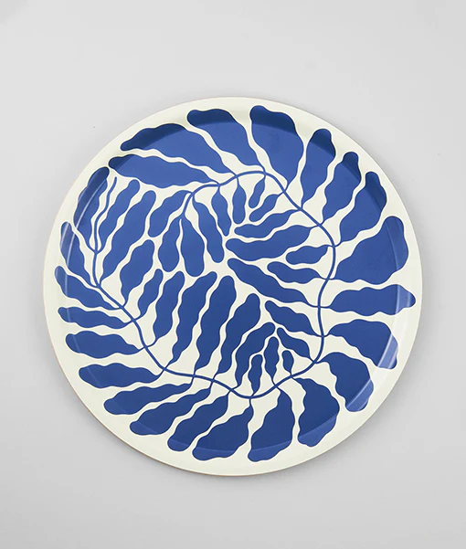 Leaves Deep Blue Round Serving Tray - Image 3