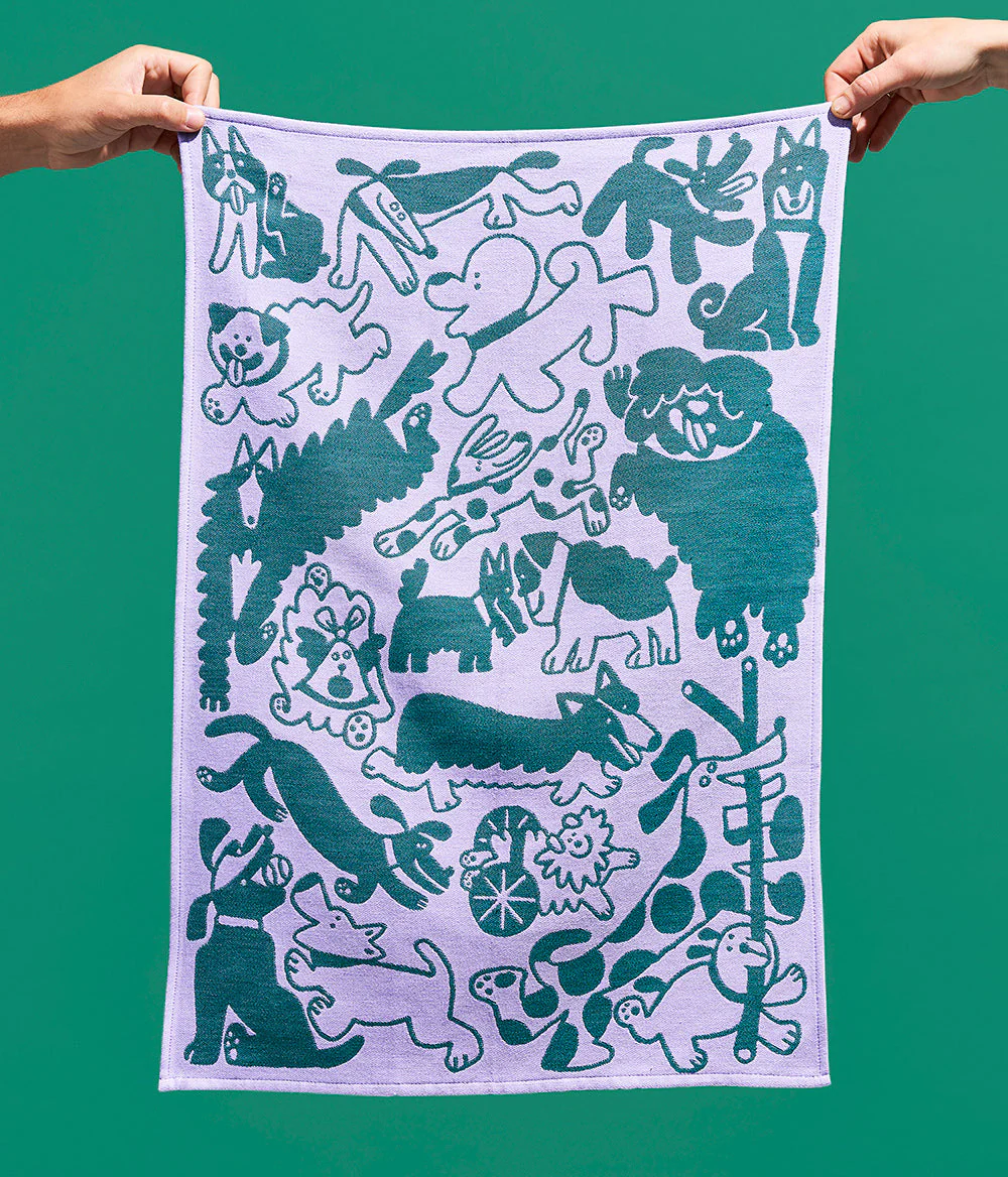 Dogs Day Out Lilac/Green Cotton Tea Towel - Image 6