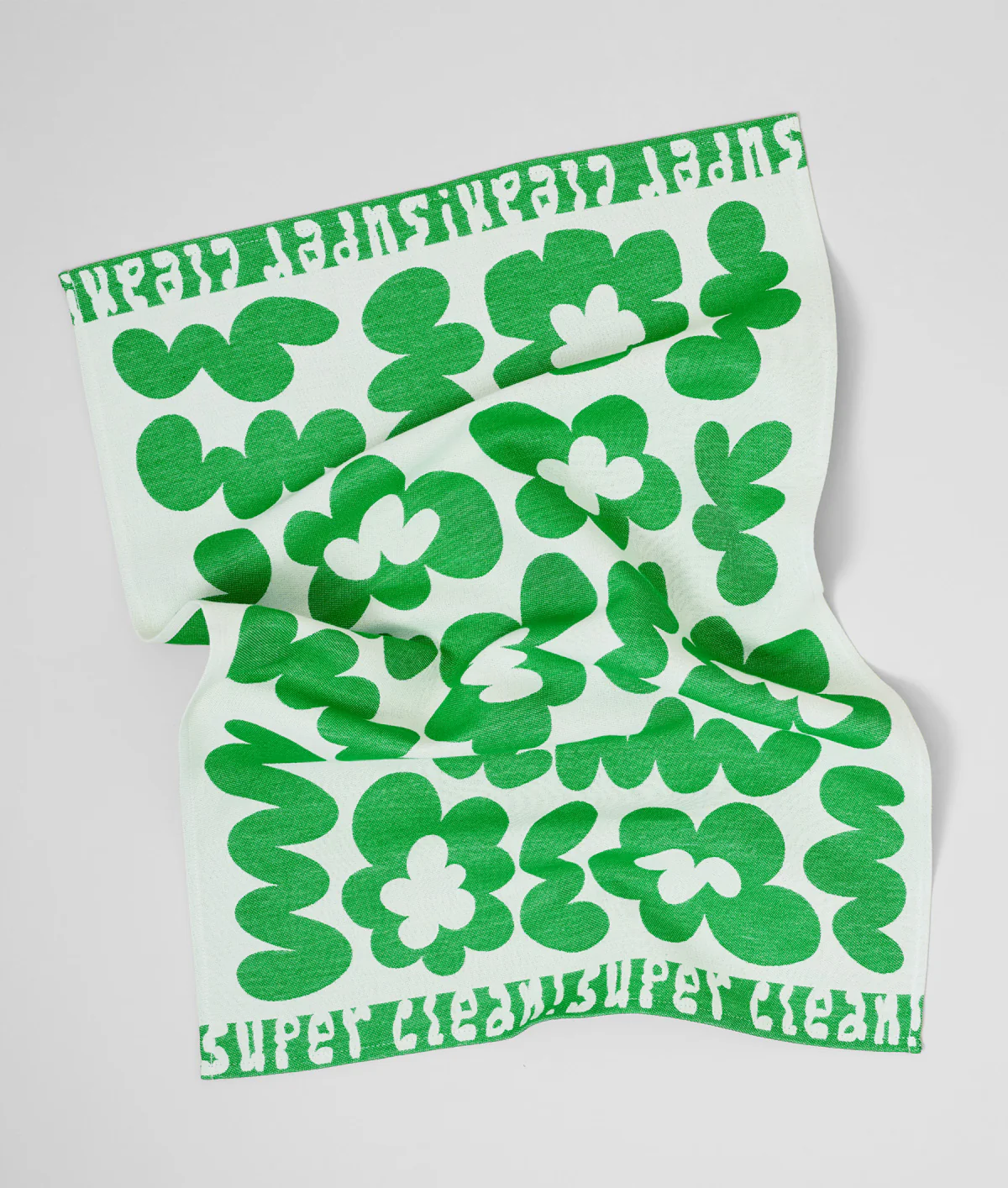 Super Clean Flowers Green/Natural Tea Towel - Image 3