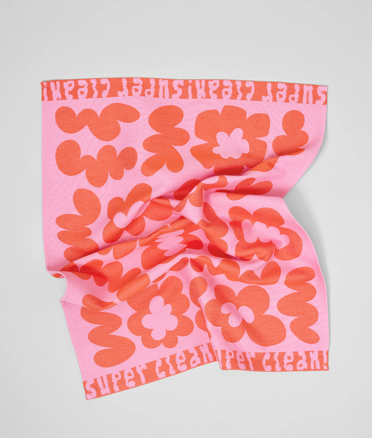 Super Clean Flowers Pink/Warm Red Tea Towel - Image 3