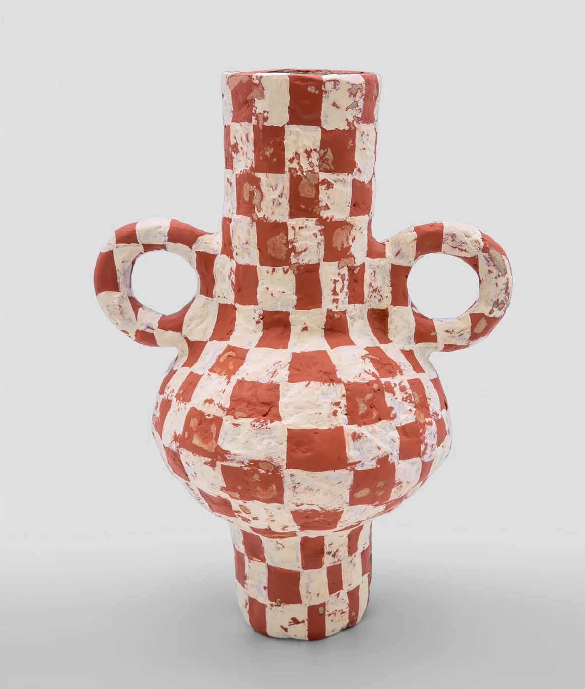 Onsen Check Vase - Terracotta & Off White (full size)