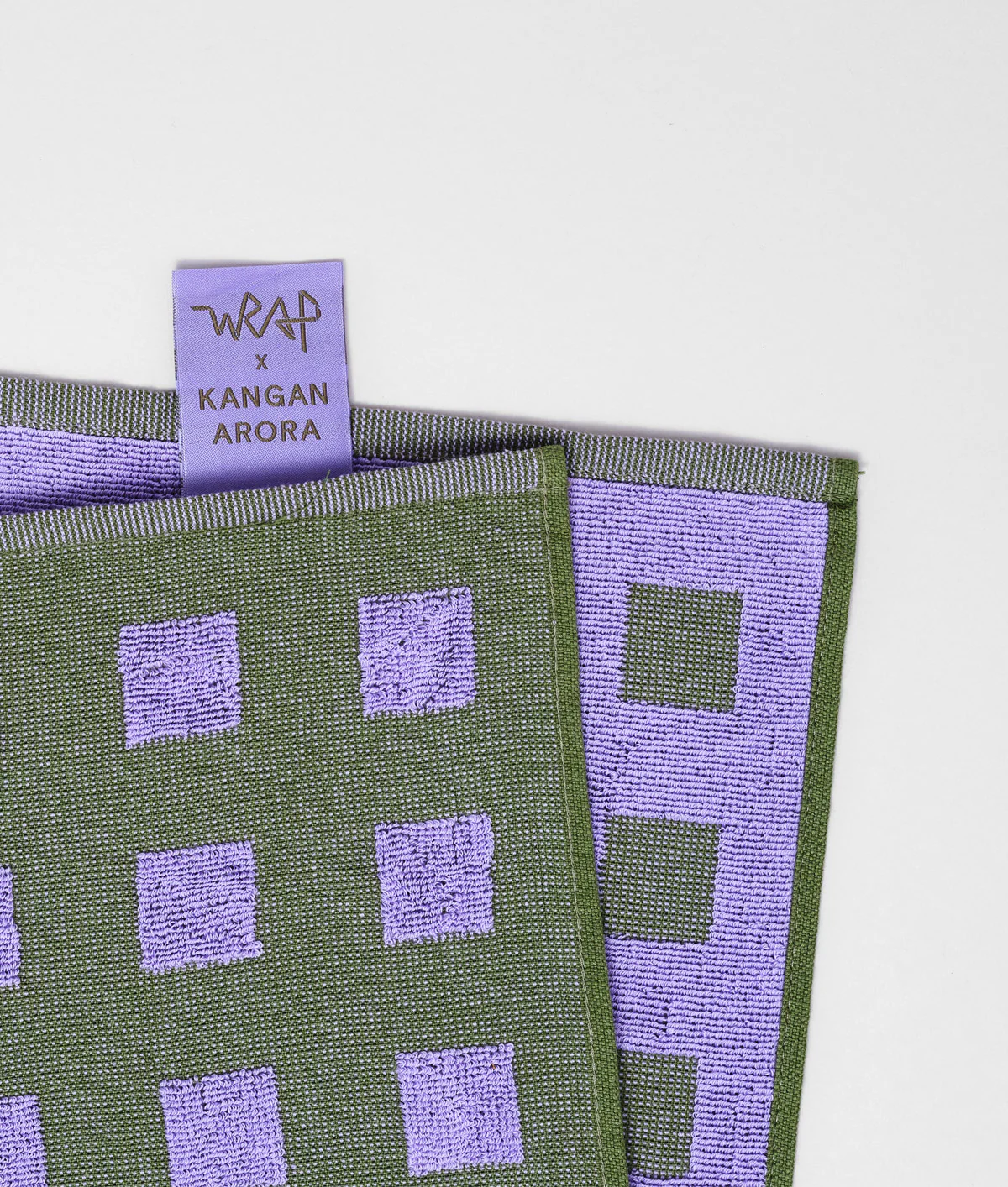 Squares Olive/Lilac Cotton Tea Towel - Image 3