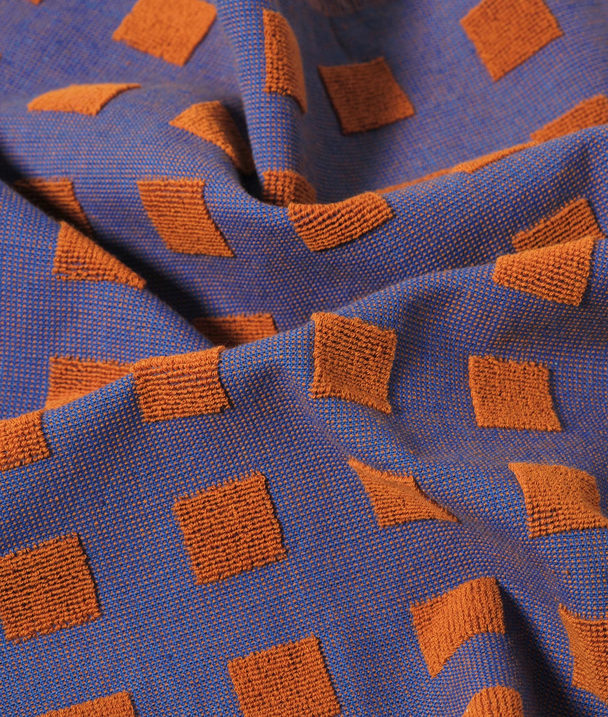 Squares Rust Orange/Blue Cotton Tea Towel - Image 3