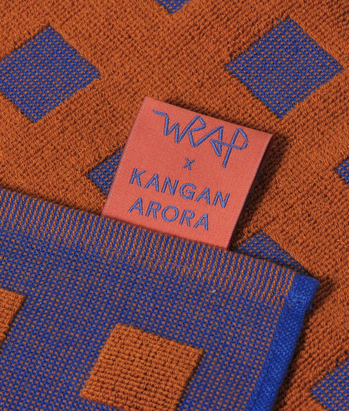 Squares Rust Orange/Blue Cotton Tea Towel - Image 4