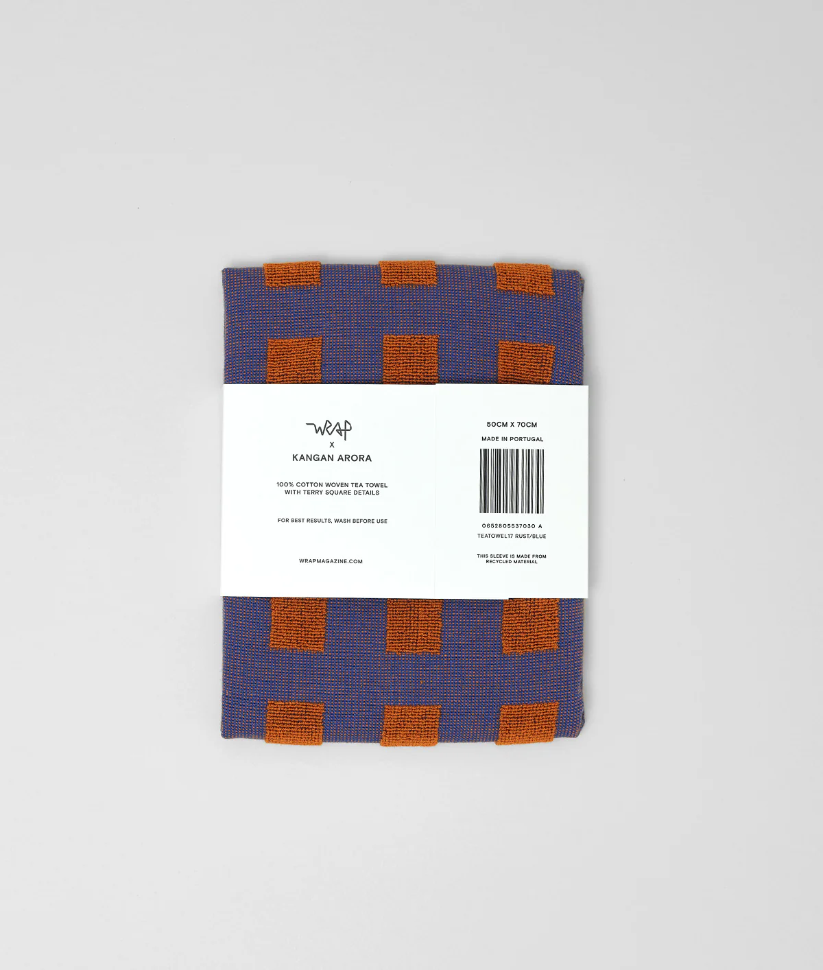 Squares Rust Orange/Blue Cotton Tea Towel - Image 6