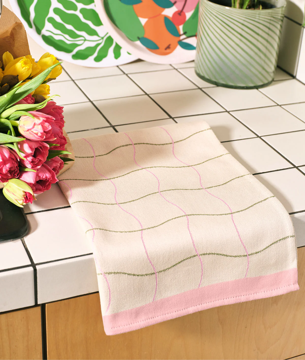 Wave Grid Natural Cotton Tea Towel - Image 3