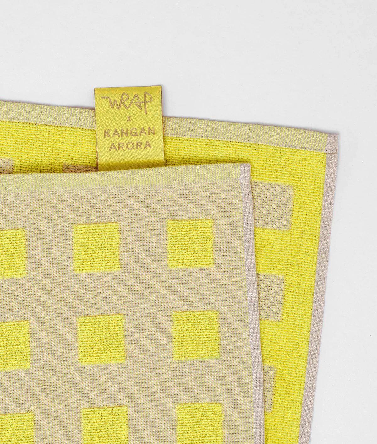 Squares Oat/Yellow Cotton Tea Towel - Image 3